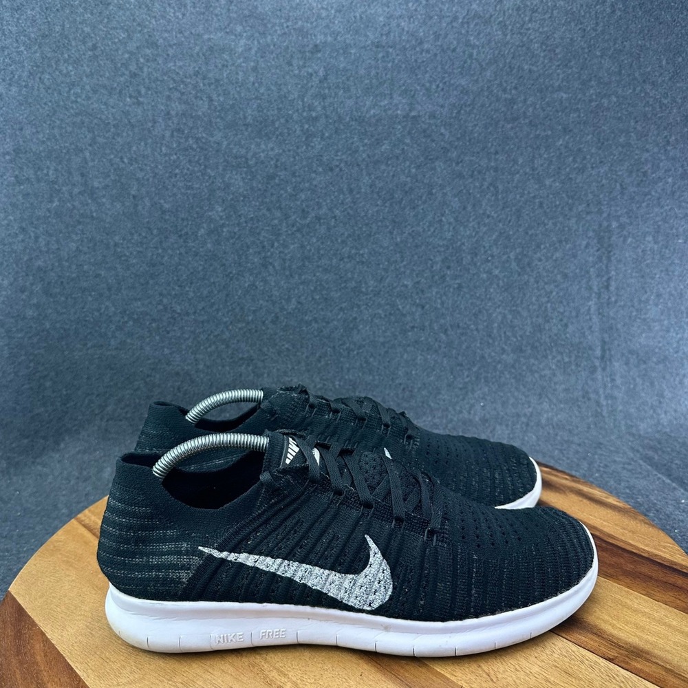 Nike Free RN Flyknit Mens 10.5 Running Shoes Black White 831069-001